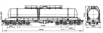 Рис. 4.36. Восьмиосная цистерна для суперфосфорной кислоты модели 15-889