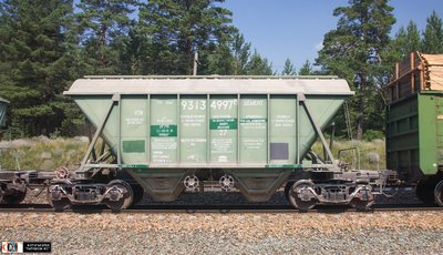 Вагон-хоппер для перевозки цемента модели 19-969 в составе грузового поезда на перегоне Южный Пост - Калманка, Алтайский край<br />Автор: Юрий Скурыдин | Фото сделано 7.VII.2016.