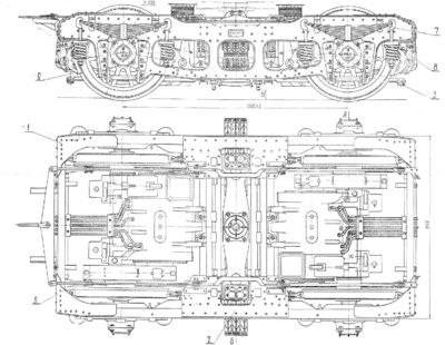 Чертеж общего вида тележки моторного вагона СР3
