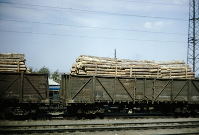 Russia, view from Trans-Siberian Railway train between Irkutsk and Lake Baikal