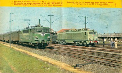 Подпись к фото: &quot;Станция Benestroff: локомотив Т 01 пропускает экспресс с французским локомотивом ВВ серии 16.000&quot;