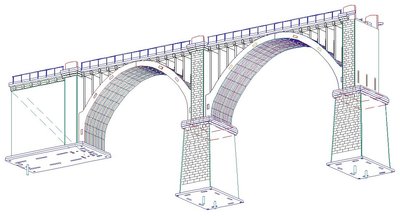 Проектировал &quot;половинку&quot; виадука (справа налево): 1) один главный пролет, 2) один прибрежный пролет, 3) быки, и 4) береговой устой. Естественно, вторая половинка виадука просто зеркалится.